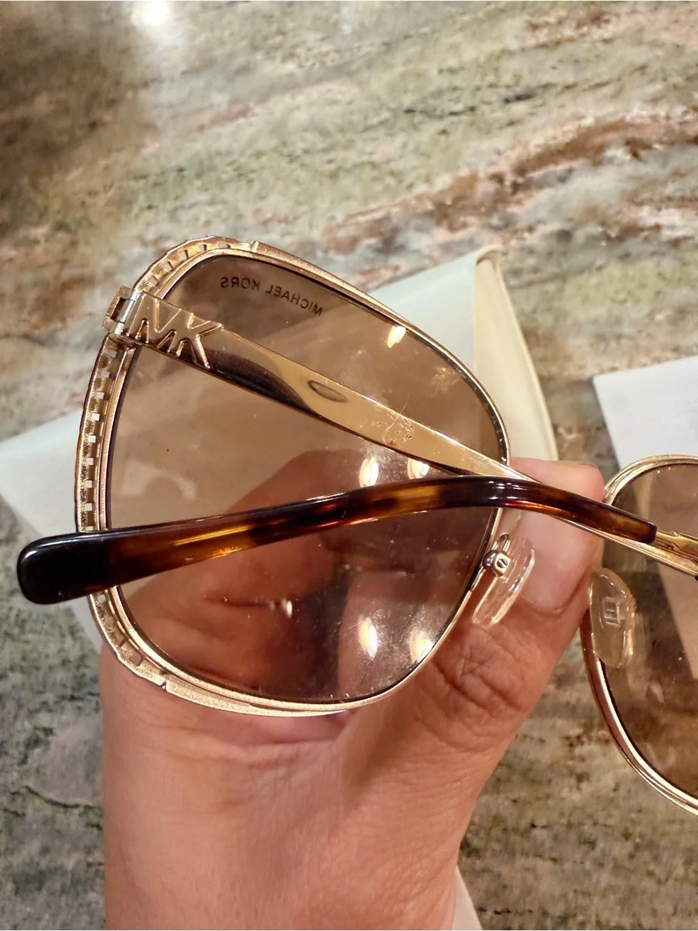 Michael Kors Gold Frame Brown Lens Oversized Sunglasses